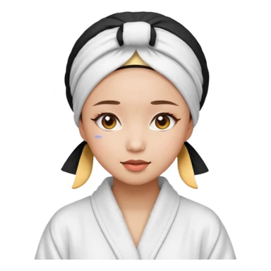girl aesthetic emoji, asian beautiful make up white Bathrobe + Headscarf sticker