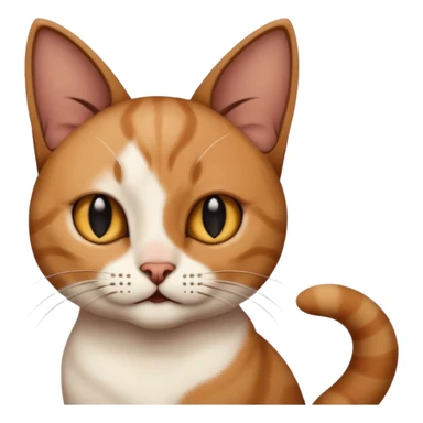a cat, the left ear is brown, and the right ear is black sticker