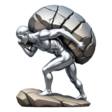 sorayama Sisyphus carrying big boulder on his back sculpture sticker