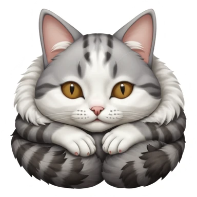 grey and white small cat with eyes closed lying down upside down with its paws/arms tightly covering its own face sticker