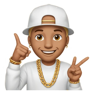 rapper emoji pointing at the camera, big smile, flashy jewelry sticker