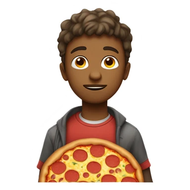 Boy with a pizza head sticker