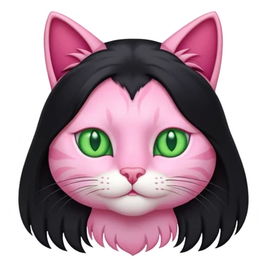 Pink cat with long black hair and green eyes sticker