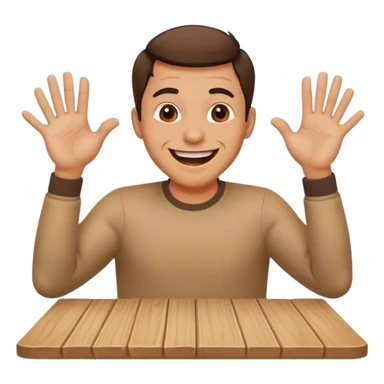 A man is laughing and knocking with both hands on the table in front of him sticker