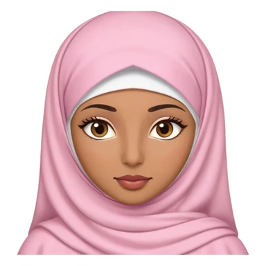 light brown skin, flushed pink cheeks, mascara on eyelashes, almond hazel eyes, straight nose, normal lips, hijab on the head wearing an abaya sticker