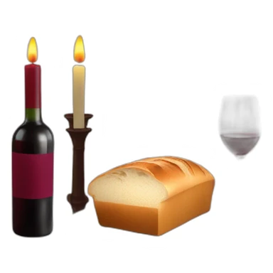 Two candles, a cup of red wine and a loaf of bread sticker
