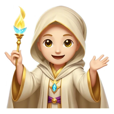 Clash of Clans aesthetic Cheerful Mage Portrait Emoji, With a bright, joyful expression and an aura of radiant magic, showcasing a stylish, robed figure with flowing garments and sparkling eyes in natural skin tone that convey boundless curiosity, Simplified yet expressive features, highly detailed, glowing with a soft, luminous mystical light, high shine, upbeat and wise, stylized with an air of fantastical wizardry, soft glowing outline, capturing the essence of a cheerful mage ready to cast spells of wonder on legendary quests! sticker