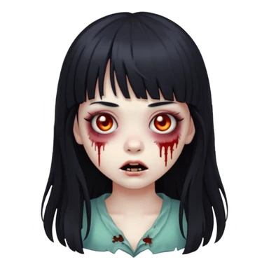 cute zombie girl with black long hair and bangs sticker