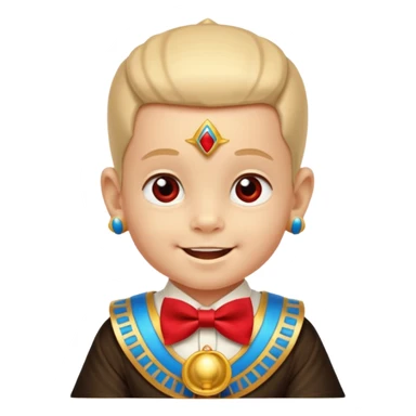 baby guy, pacifier, wearing phraoh royal ancient custome, red bow tie sticker