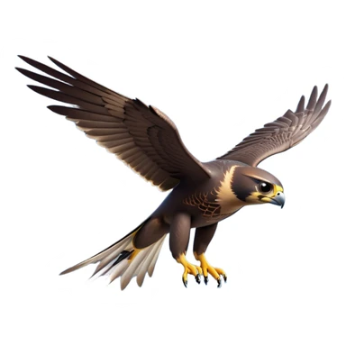 cinematic-peragrin falcon-realistic-full-body-diving-emoji,-sleek-aerodynamic-frame-plummeting-through-the-air-with-lightning-speed,-razor-sharp-talons-poised-for-the-strike,-feathered-wings-angled-for-maximum-precision,-keen-dark-eyes-locked-onto-its prey sticker
