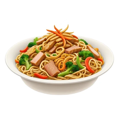 Cinematic Realistic Chow Mein Dish Emoji, showcasing stir‚Äêfried noodles with crisp vegetables and tender meat, rendered with lifelike detail and vibrant, dynamic lighting. sticker