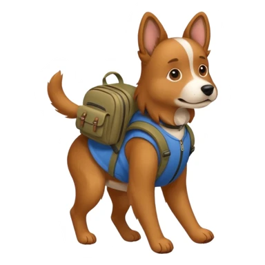 a dog walking with a backpack
 sticker