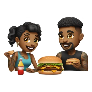 Beautiful tattooed couple eating burgers sticker