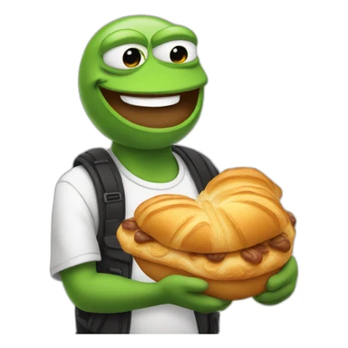 very happy emo pepe holding a croissant sticker
