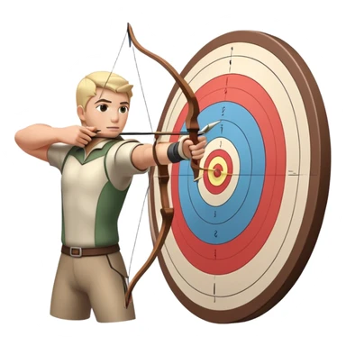 An archer drawing a bow and aiming an arrow at a target, with perfect focus and precision. The target is visible in the background, featuring concentric rings. The scene captures the concentration and skill involved in archery, emphasizing the elegance and accuracy of the sport. sticker