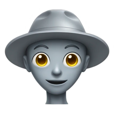 A gray alien with a gray cap and a relaxed face sticker