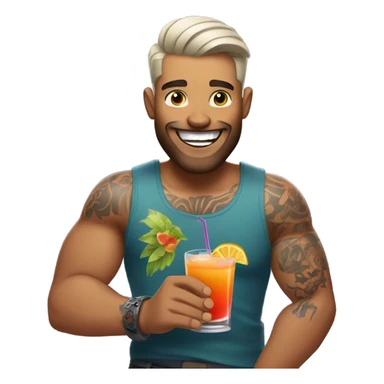 A guy with tattoo arms holding two cocktails for happy hour celebration  sticker