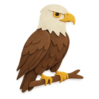 bald eagle on a branch, layered paper details, sharp yellow eyes, white head, brown plumage, naturalistic pose sticker
