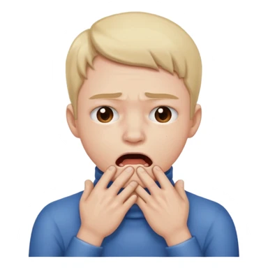 Stressed clenching face and mouth with hands choking the neck sticker