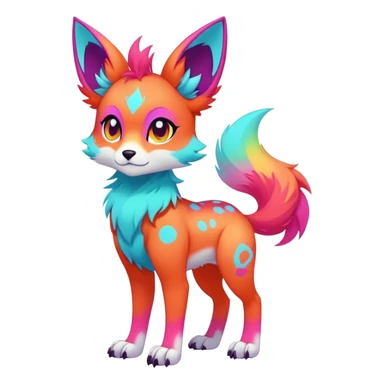 Anime-styled cute Neon-colored multi-colored cool Falvie-Fionbri-creature-fursona, full body, with random markings sticker