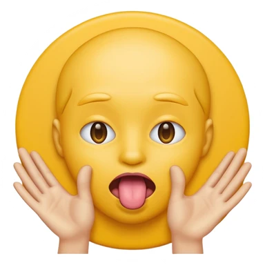 Sticking tongue out with hands gliding through yellow emoji circle face sticker
