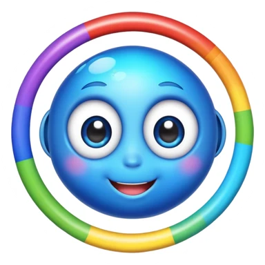 blue planet with rainbow colored rings and a cute smiling face with big eyes sticker