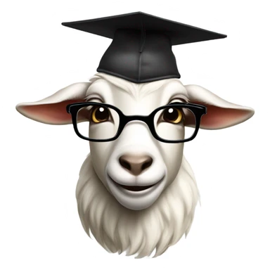 a smart nerdy goat wearing glasses and graduation hat smirking sticker