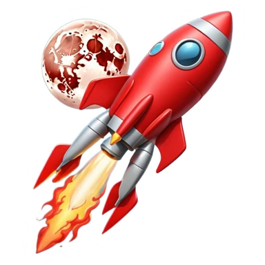 A tiny photorealistic red rocket with a heart emblem on it blasting toward a full moon. sticker