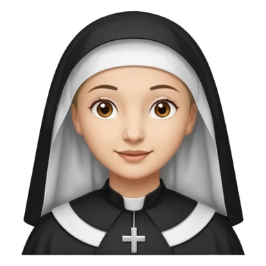 A light-skinned woman with brown eyes and a calm smile, wearing a black and white nun’s habit. sticker