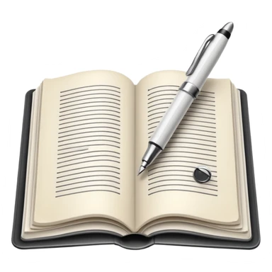 "A white open book,The pen should be positioned as placed exactly in the center between the pages.  if held by a right-handed person - meaning the direction is reversed compared to a left-handed grip. The pen should be uncapped, and the cap placed behind it." sticker