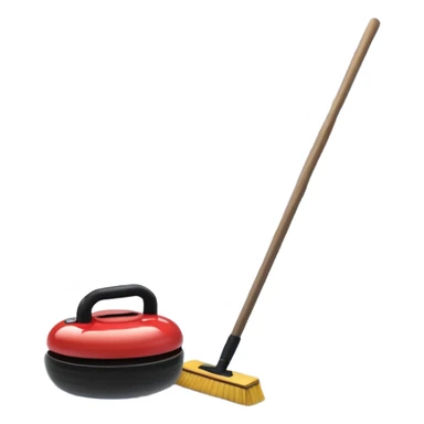 please, make An icon featuring the curling rink, with its distinctive circles and a vibrant crowd in the stands. Snowflakes fall outside the arena, and bright lights illuminate the ice. a close-up curling stone sliding across the ice, with a broom nearby. Transparent background. sticker