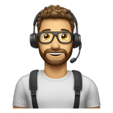 customer service man with headset X emoji too hot with Materiel.net t-shirt sticker