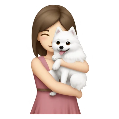 Japanese spitz dog hug brown hair girl with dress sticker