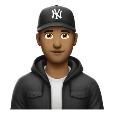 Homme blanc / 35 ans / cheveux courts noir / yeux en amande / viril / mal rasé / casquette yankee noir sticker