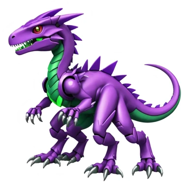 Cool Edgy Purple Green Digimon-Fakemon-Guilmon-Velociraptor-Dragon-Mecha full body sticker