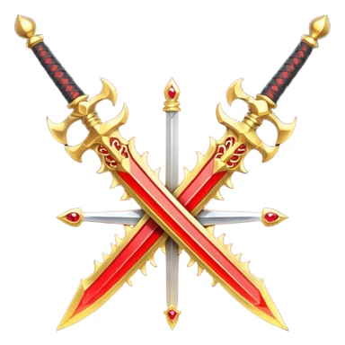 Golden fiery royal two crossed swrods with red gem and golden blade sticker