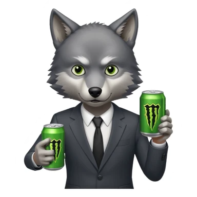 wolf in business suit, holding a monster energy can  sticker