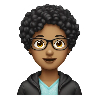 girl with black curly hair and glasses  sticker