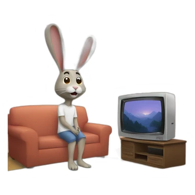 Rabbit watch TV with human  sticker