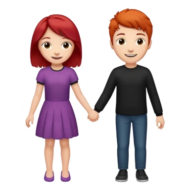 Red haired girl with black hair boy romance sticker