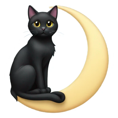 Black cat sitting on a crescent moon sticker