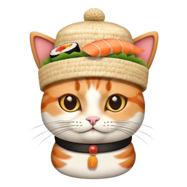 cat wearing a hat made out of sushi sticker
