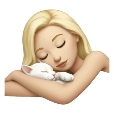 White girl blonde hair sleeping with white kitty sticker