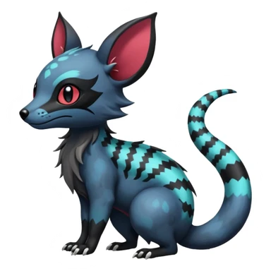 Rare beautiful pretty handsome exotic cute epic aesthetic gothic colorful Salandit-Eevee-Civet-species-Fakemon-hybrid-creature, with markings, full body sticker