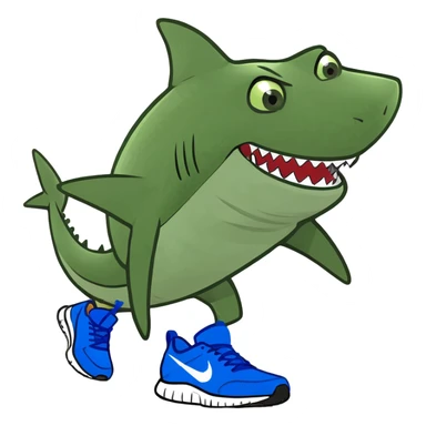 Tiburón con piernas y zapatos azules nike sticker