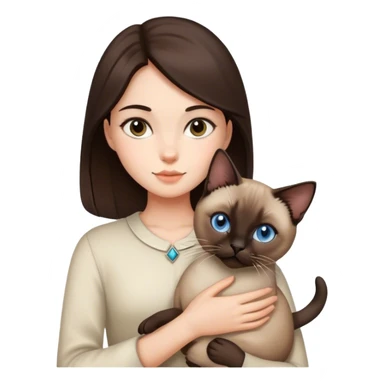 girl dark brown hair with siamese cat sticker
