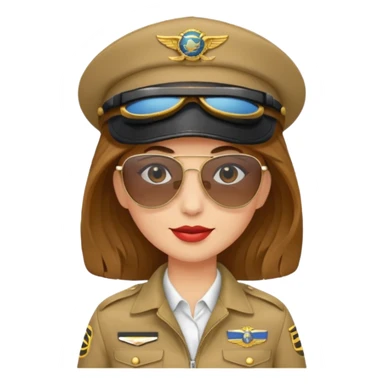 pilote d'avion femme cheveux brun clair avec sunglasses et chapeau de pilote sticker