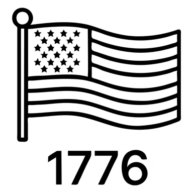 Add the text '1776' in bold black font below the horizontal black and white American flag, keeping the style and background transparent. sticker