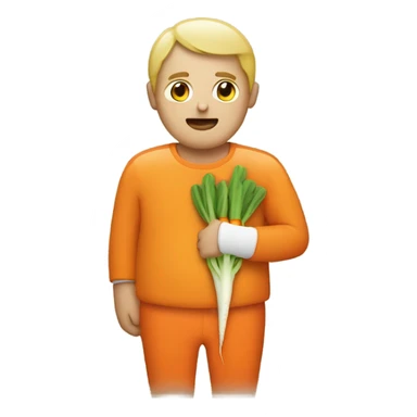 Man with carrot attached to stomach sticker
