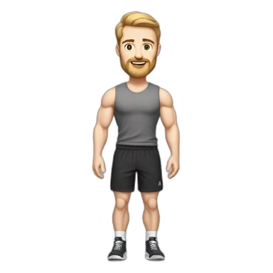 Full height Pale skinned fit man With biceps, Realistic eyes and mouth, light brown hair and stubble In dark gray sleeveless mike, black oversize sports shorts, watch and white sneakers. sticker